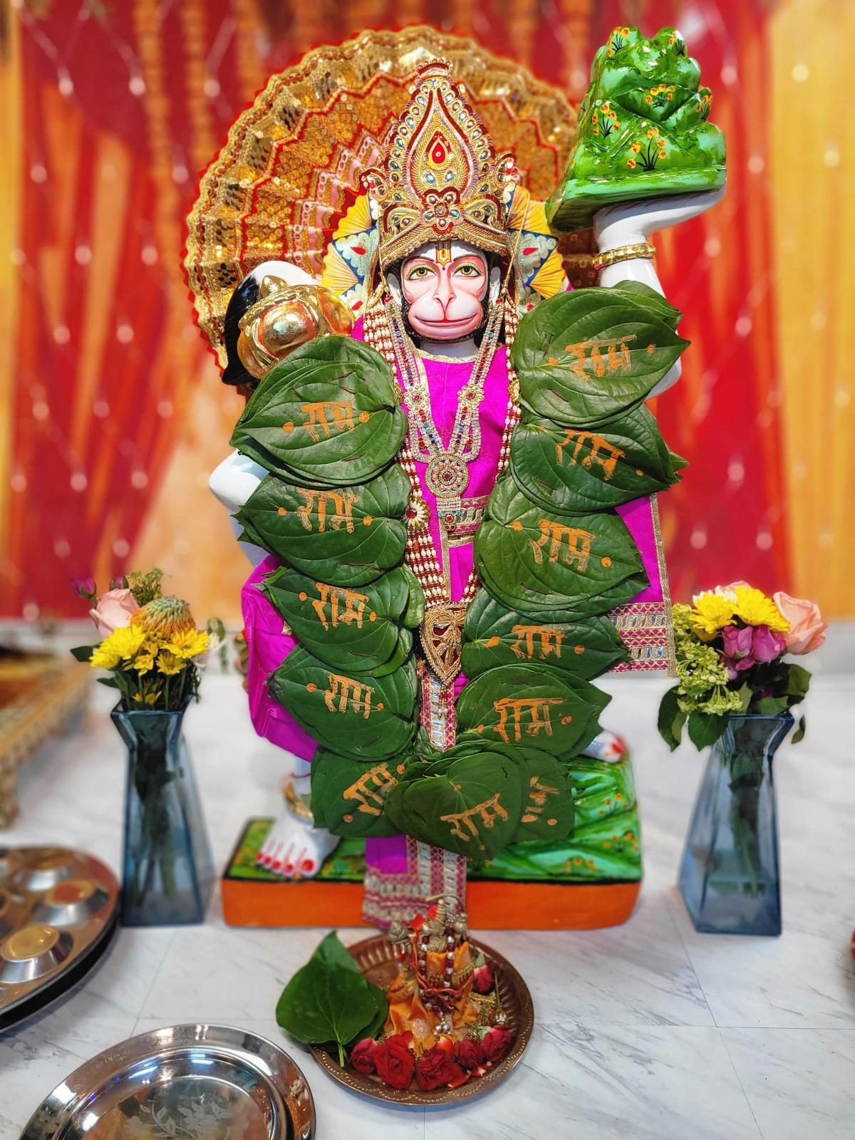 Shri Hanumanji at Hanuman Mandir & Yoga Center with betel leaf garland